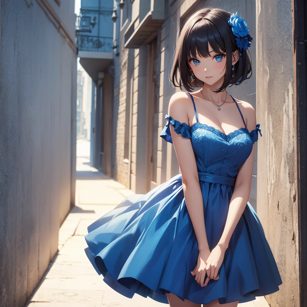 1 , blue dress

