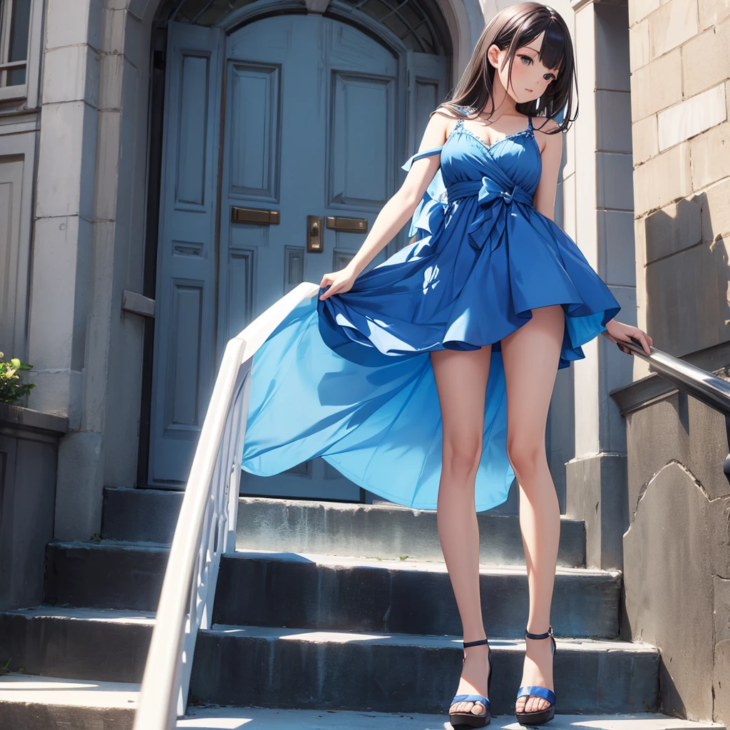 1 , blue dress
