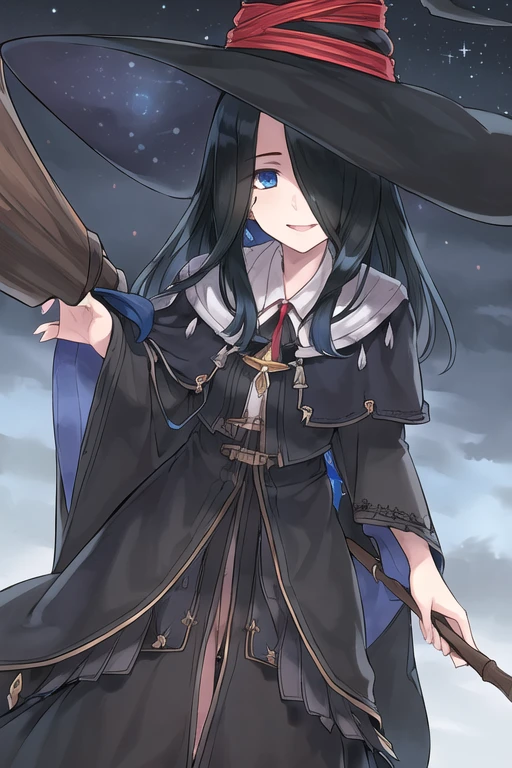 1girl, 8k, (masterpiece, best quality, direct lighting:1.2), (fisheye), (from below, low angle, sky view:1.2),
a photo of a witch of the asterism, flanmajonotabitabi, casting the great magic, detailed background, beautiful starry night, circular starlight around the brightest Polestar, (at late night, midnight:1.2), outdoors,
BREAK
luxury outfit, long robe, black witch robe, witch hat with star decoration, magic broom,
(open eyes:1.1), (beautiful detailed blue eyes:1.3), smile, mole under eye, (bangs covering one eye:1.2), very long hair, flat chest,
sfw,