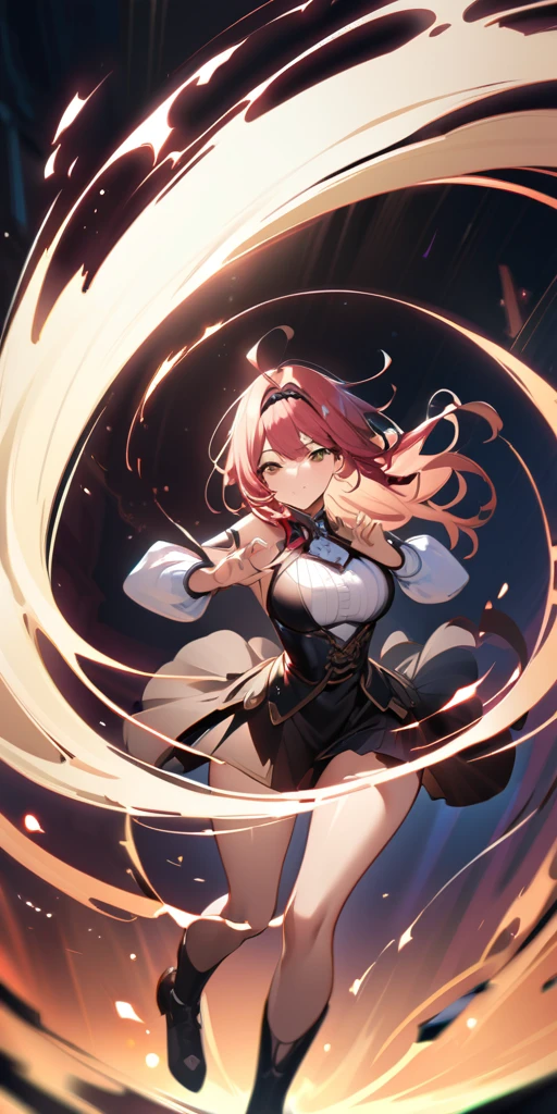 ((Highest quality、masterpiece、anime style、best quality、high resolution、8k、detailed、ultra-detailed:1.3))、Long legs、Sharp focus:1.2, Beautiful woman with perfect figure:1.4、(Smiling:1.2), double eyelid、30-year-old female、Sexy pose、((((Close your mouth、One Woman、メイド:1.5)))),The background is a different world、movement,dynamism、ファイティングポーズ