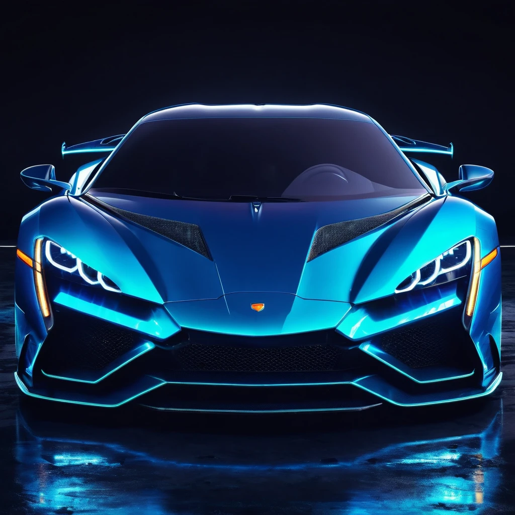 neon super car, front view photo real