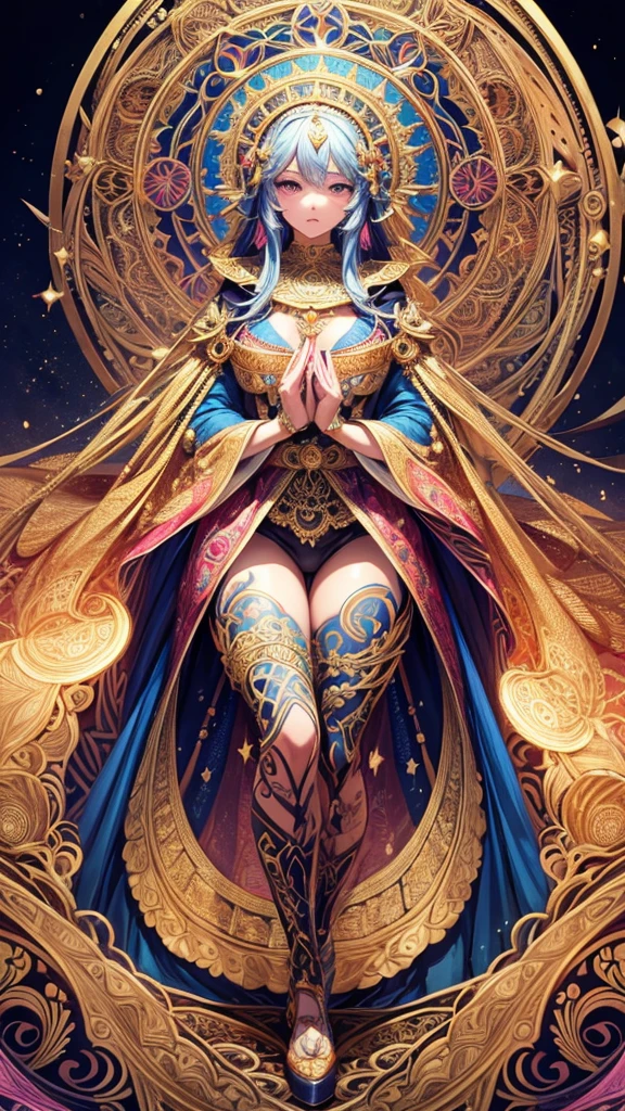 (masterpiece, top quality, best quality, official art, beautiful and aesthetic:1.2), (1girl), extreme detailed,colorful,highest detailed, official art, unity 8k wallpaper, ultra detailed, beautiful and aesthetic, beautiful, masterpiece, best quality, (zentangle, mandala, tangle, entangle) ,holy light,gold foil,gold leaf art,glitter drawing, PerfectNwsjMajic