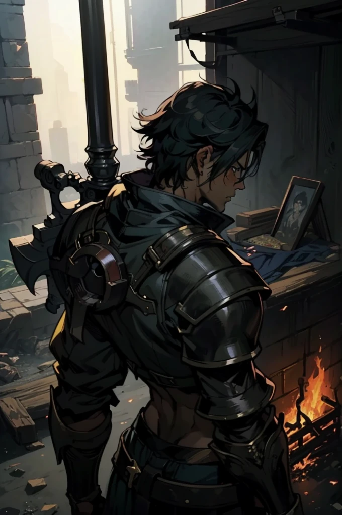 (absurdities, High Resolutions, ultra detailed, HDR), Masterpiece, The best quality, final fantasy xvi, clive rosfield, 1man only, handsome, short hair, black hair, vibrant blue eyes, fine eyes and detailed face, (((fire, llamas, To his back)) armor, ((Intricate weapon)). Final Fantasy, clive rosfield,, abs, badass pose, Anime boy with hands on head, Beautiful anime pose, Anime hombre handsome, anime male character, Badass Anime 8K, Detailed anime character art, HDR Anime MacManus Anime Concept, anime boy, Ikuto Yamashita, CG anime soft art, manga wallpaper 4k, inspired by Yamagata Hiro, anime wallaper