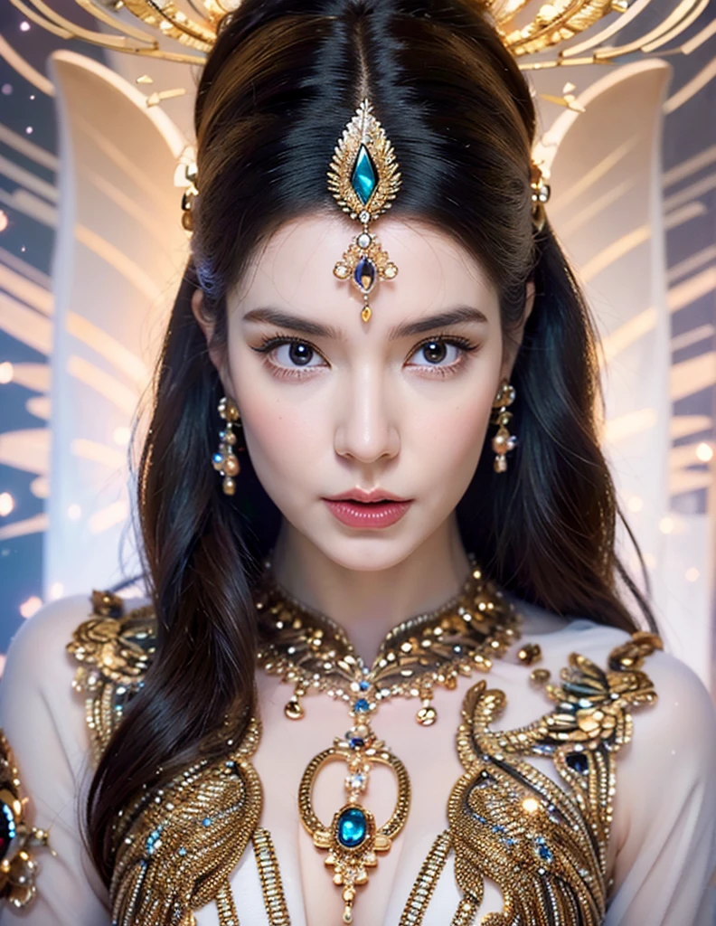 painting of a woman with wings and a crown on her head, Portrait of a Beautiful Angel, Artgerm detailed, goddess close-up portrait, Artgerm. High detail, Graphic artist Magali Villeneuve, stunning portrait of a goddess, Portrait of a beautiful goddess, Beautiful angel woman, fantasy portrait art, Artgerm julie bell beeple
