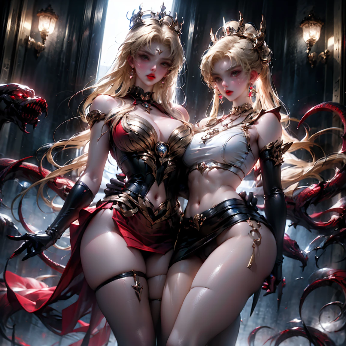 Ultra-clear,Super Resolution,Cute girl,Two girls close contact, 2 girls hugging,Two complete female bodies, Complete two female bodies, Female Love,Sexy, Off-shoulder, window, The rear window is backlit, (Rim Light), Deep understanding, lust, Very shy, ( Reflector lamp), Long legs and chest), Slim waist, Perfect body, Perfect hands, blond hair, purity, Jewelry, necklace, Earrings and Nipple Rings, crown, bookshelf, teapot, Magic Items,Mirror,snake,Tentacles,Cthulhu,Mucus,occultism,Low-light photography, Hip chuck, Glowing skin, Almost no clothes, 只穿Translucent clothing,Almost naked,Lopez, Pretty face, Sexual arousal, Sexual Expression, Hazy Beauty, Camel toe, Anatomically correct, 全身Female Love, Slender legs and waist,Big breasts and thin waist: 2,Sharp focus,The bones are straight,Correct body anatomy,Perfect anatomy,Bigger breasts,Big breasts are beautiful,Big Breasts,Especially huge,Sexual Positions,Translucent clothing,High slit,Sexy bulge,Thin legs,Thin ankles,Dramatic lighting,Vibrant details,Red Eyeshadow,make up,Full lips,Red lips, Super short hair: 2,chiffon,Tight waistband,chiffon手套,see through:2.0,blush,淡粉色Camel toe,Sex slave,Lewd,bursting massive breasts: 2, Sex addict,flush,Less clothing area,Waist briefs