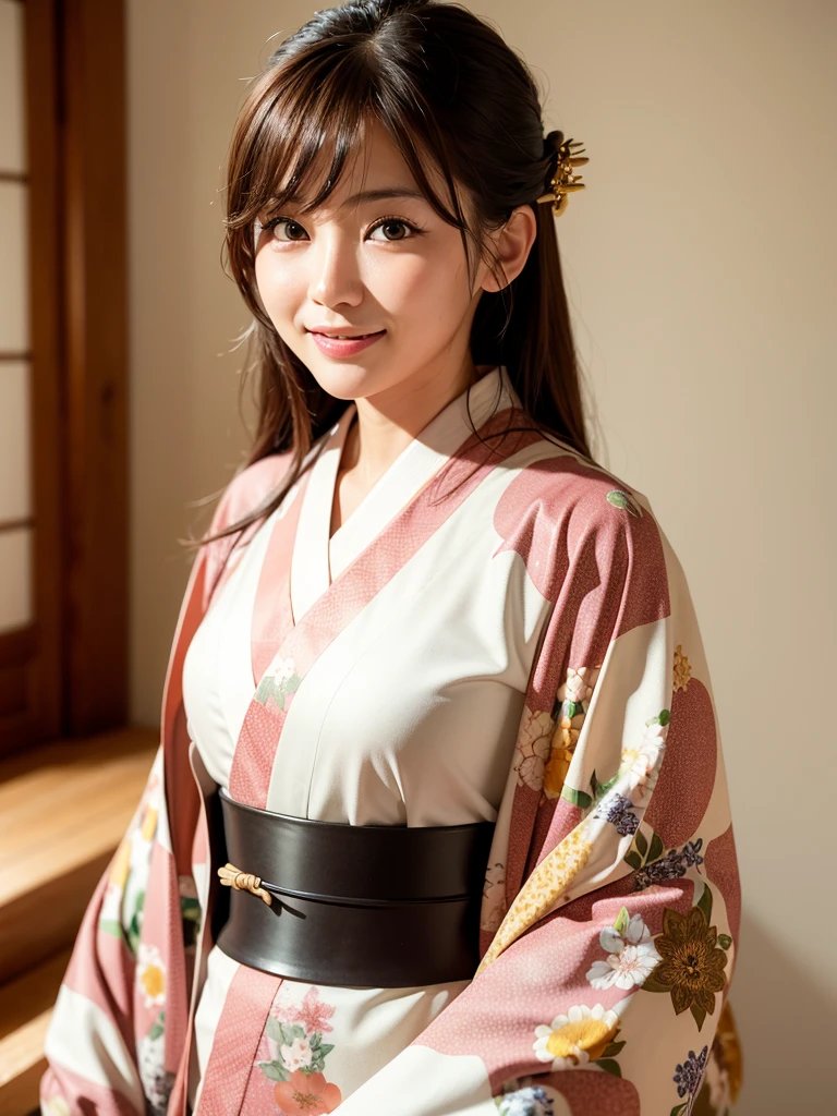 best quality, face focus, (depth of field) ,ultra high res, (photorealistic:1.4), RAW photo, Japanese-style room, alcove, hanging scroll
(portrait:1.4)
1japanese girl, solo, cute, smile, (brown eyes), natural face, (midi hair),
(kimono:1.5)