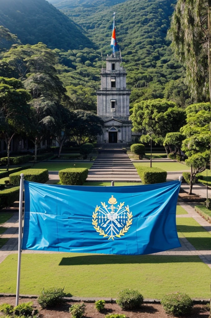Generate a drawing of the raising of the Guatemalan flag