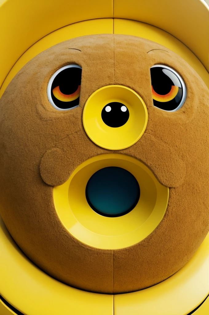 A round creature with Pac-Man eyes and yellow color