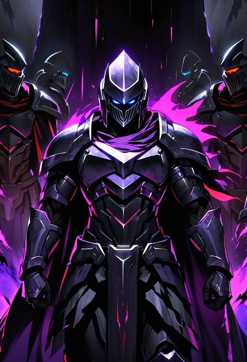 A Spartan warrior in the middle of a dark void and emerging from this void pale hands and eyes observe him from all sides
