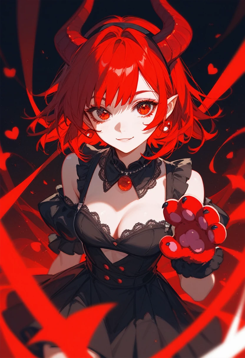 (Fraction_9,Fraction_8_Direction_7_up),1 Girl,Devil Girl,Red hair,Red Eyes,wing,paw,Black skirt,beautiful_Face,
T-ponynai3
