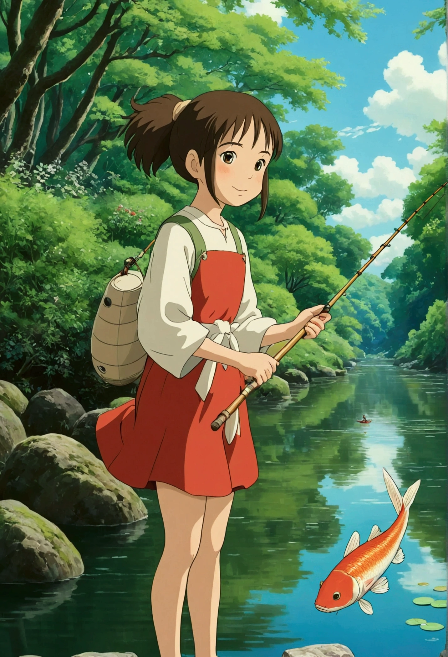 Ghibli　fishing　beautiful　river　girl