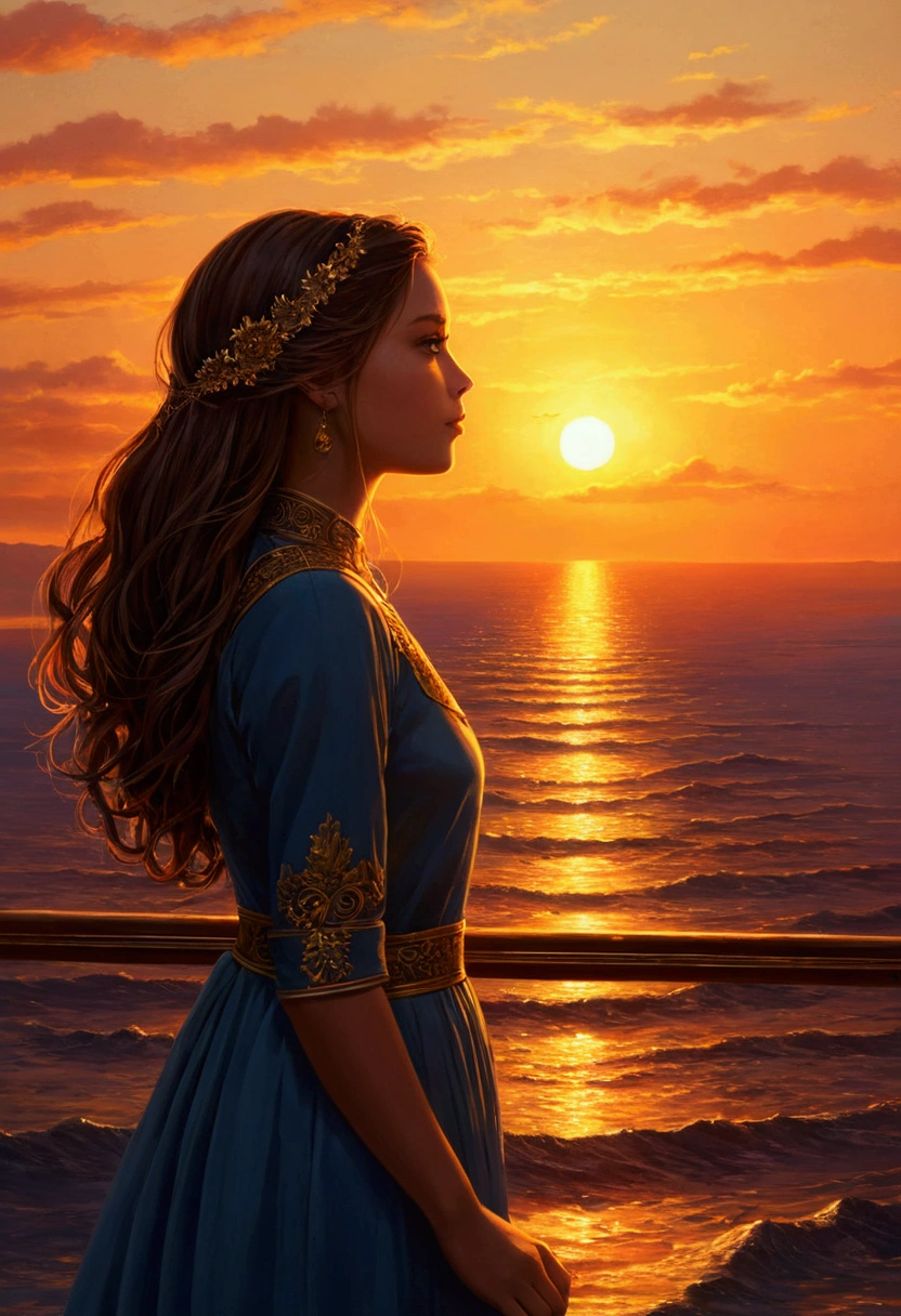Watching the sunset at sea girl