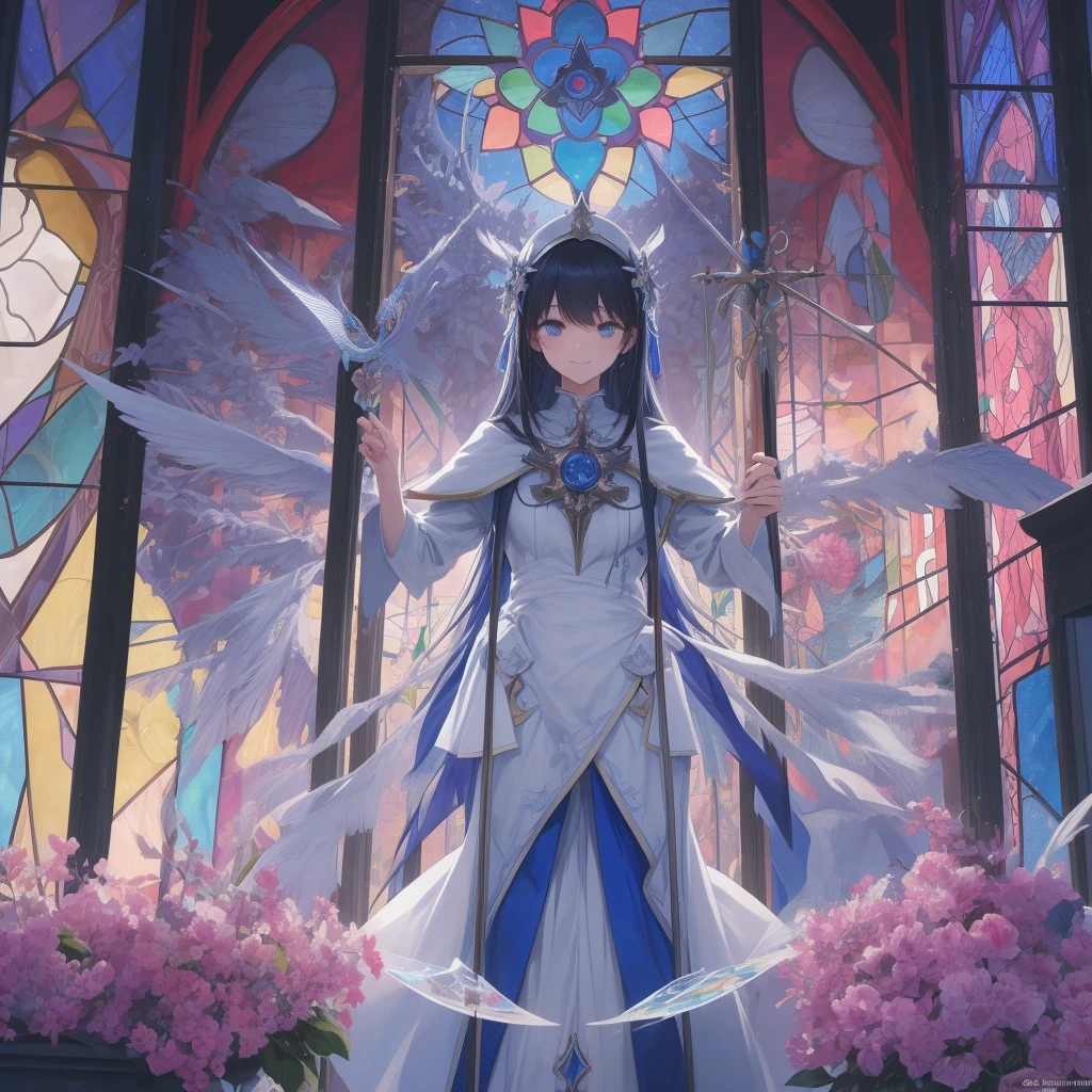 tarot
justice
axis、young woman、smile、Blue Hogow、Cathedral in the background((Stained glass))、Valentine&#39;s Chocolate、Surrounded by believers、Light tones、Gothic style、Decorative edging design。
,Add_Details:1, Add_Details:0, Add_Details:0.5
