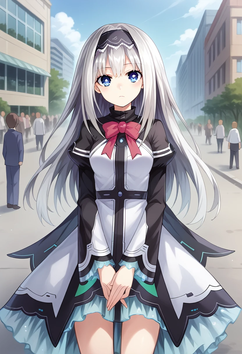 score_9, score_8_up, score_7_up, arusu maria,1girl, solo, long hair, blue eyes, white hair,hair between eyes,pink lolita dress, frills, red bowtie, collar ,black hairband,Face, close-up, high heels, dynamic pose, (Cowboy Shot:1. 5) , BREAK (masterpiece:1.2), Highest quality, High resolution, unity 8k wallpaper, (shape:0.8), (Beautiful and beautiful eyes:1.6), Highly detailed face, Perfect lighting, Extremely detailed CG, (Perfect hands, Perfect Anatomy),outdoors, downtown, shibuya crossing ,buildings, crowd, people
