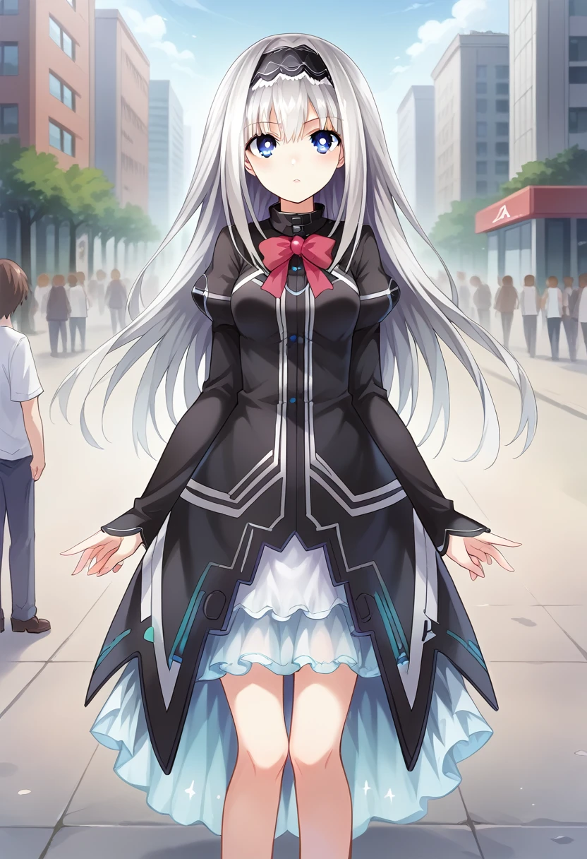 score_9, score_8_up, score_7_up, arusu maria,1girl, solo, long hair, blue eyes, white hair,hair between eyes,pink lolita dress, frills, red bowtie, collar ,black hairband,Face, close-up, high heels, dynamic pose, (Cowboy Shot:1. 5) , BREAK (masterpiece:1.2), Highest quality, High resolution, unity 8k wallpaper, (shape:0.8), (Beautiful and beautiful eyes:1.6), Highly detailed face, Perfect lighting, Extremely detailed CG, (Perfect hands, Perfect Anatomy),outdoors, downtown, shibuya crossing ,buildings, crowd, people