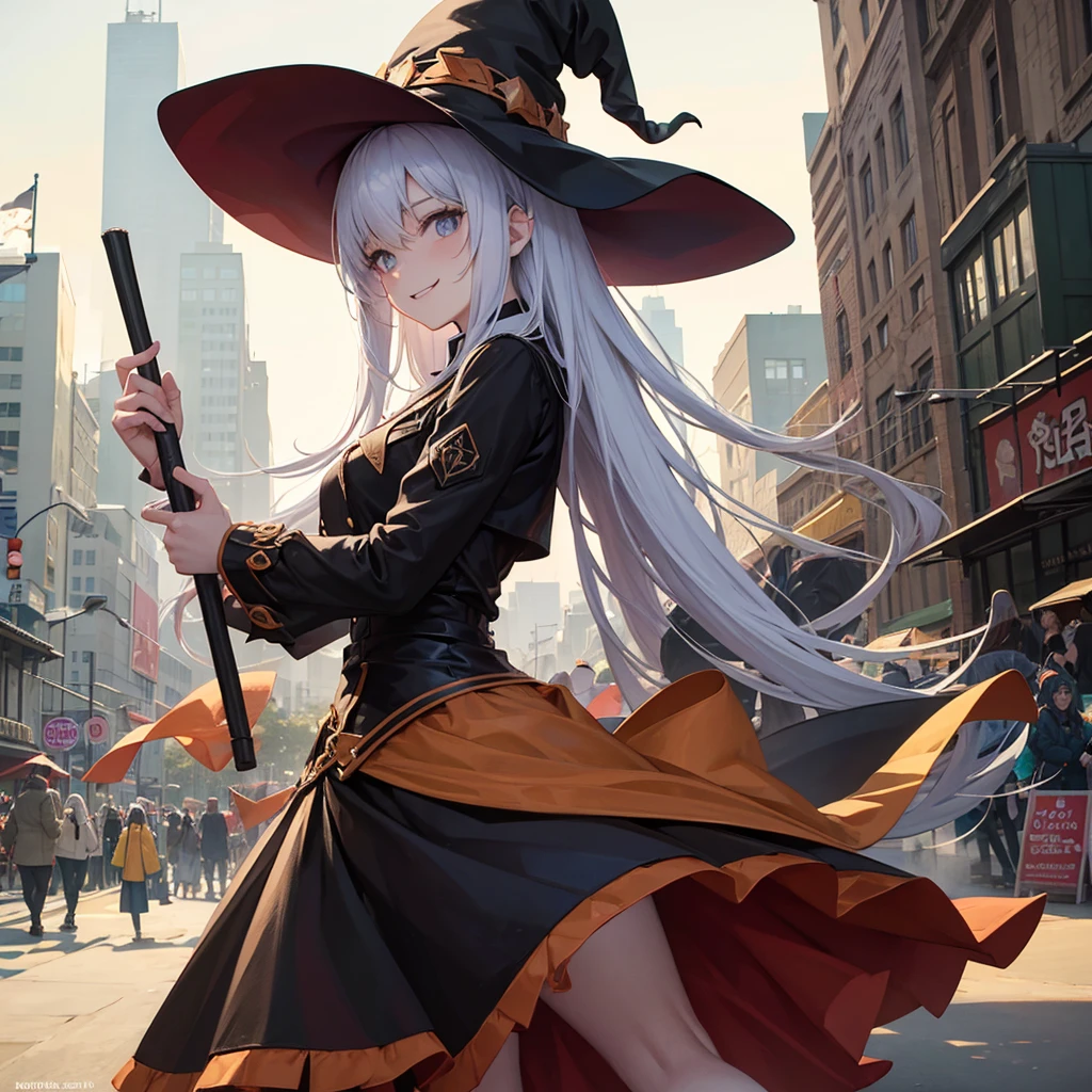 The witch and the park（Witch Hat　　Crowd in the background（placardhave）　　A sloppy smile）,Crowd in the background（placard（monitor　anime）have