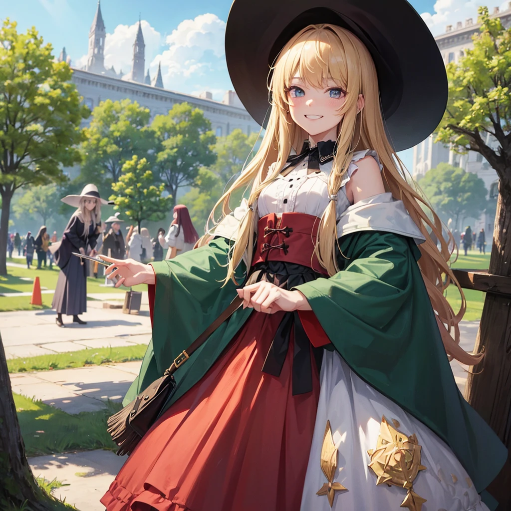 The witch and the park（Witch Hat　　Crowd in the background（placardhave）　　A sloppy smile）,Crowd in the background（placard（monitor　anime）have