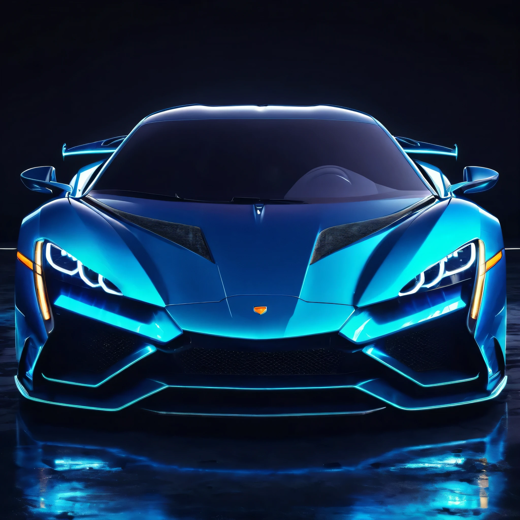 neon super car, front view photo real