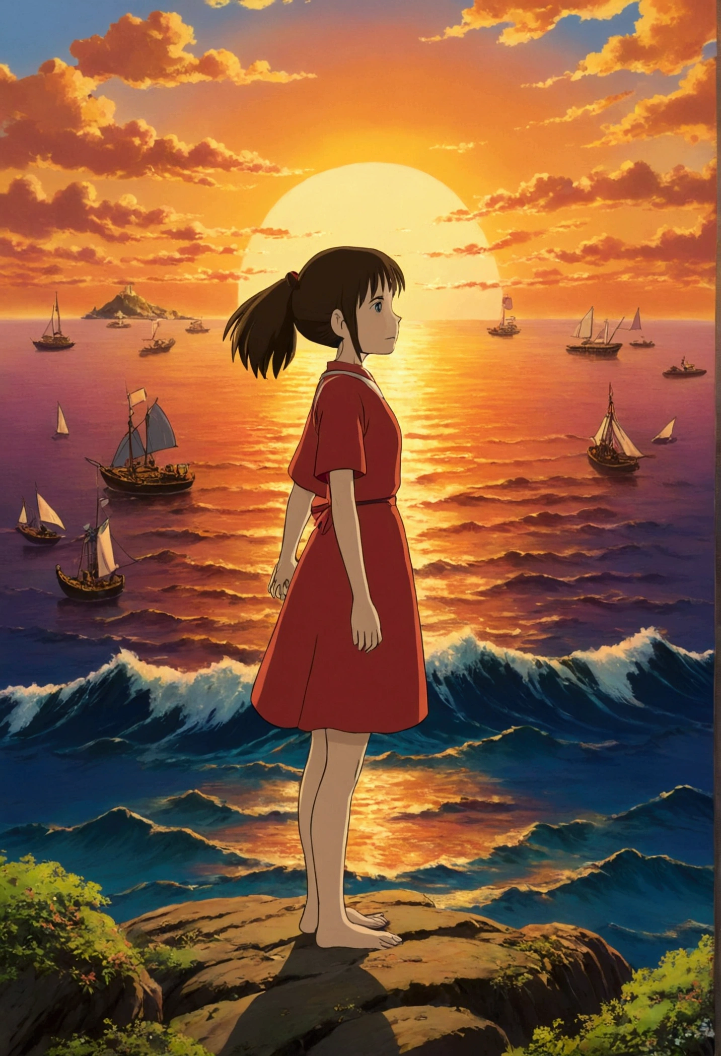 Ghibli Sea of Sunset girl
