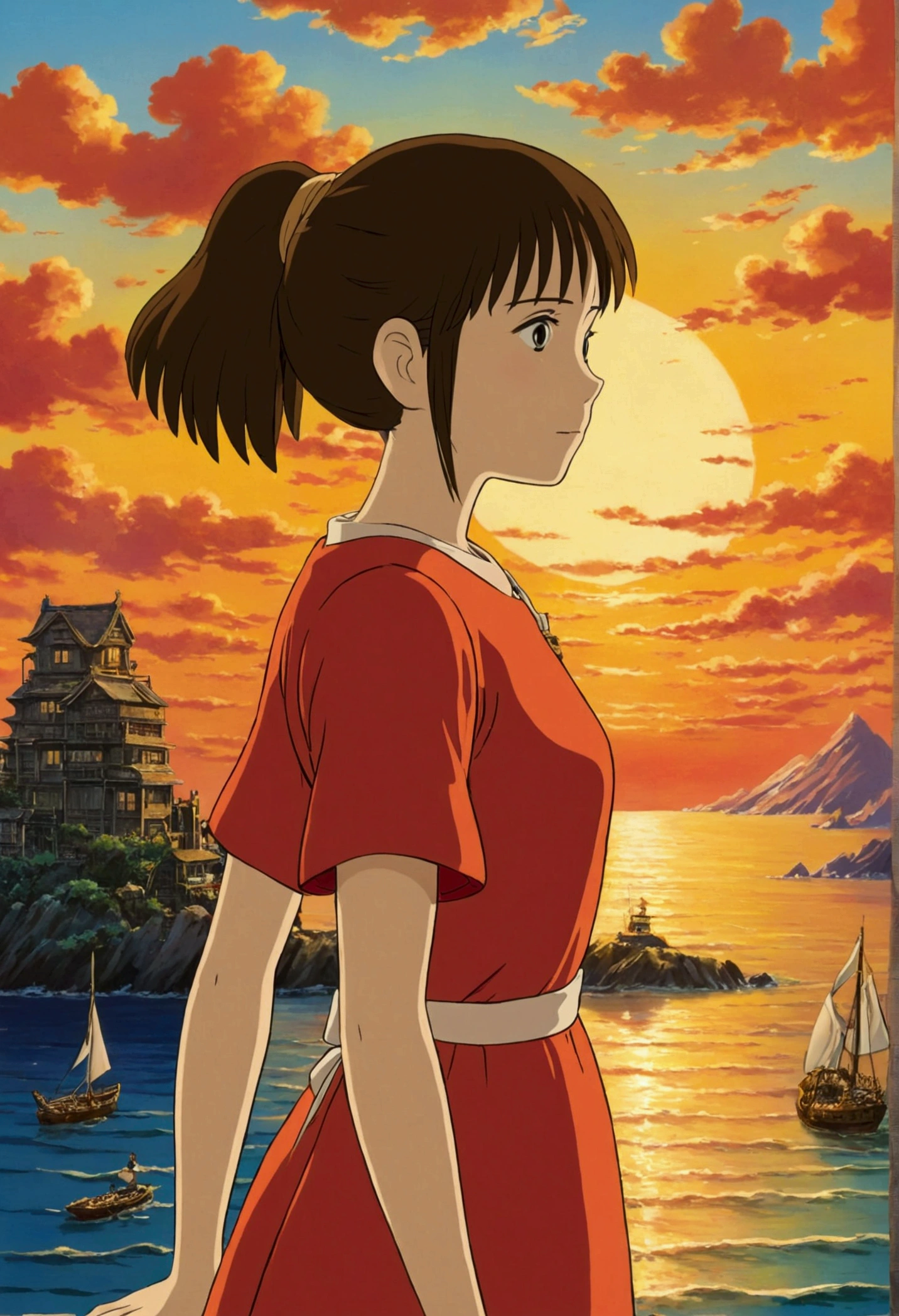 Ghibli　Sea of Sunset　girl