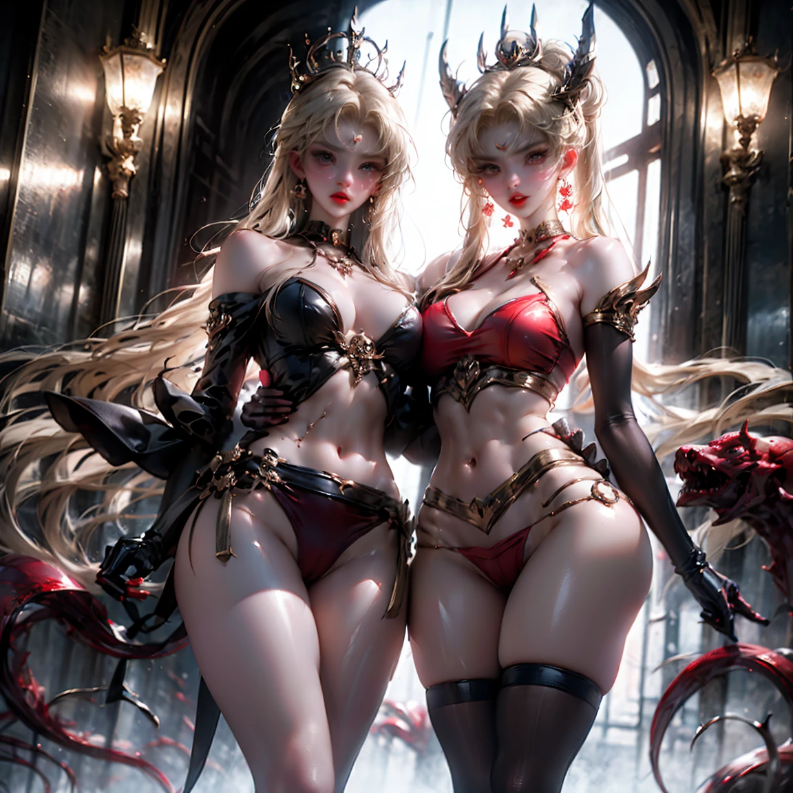 Ultra-clear,Super Resolution,Cute girl,Two girls close contact, 2 girls hugging,Two complete female bodies, Complete two female bodies, Female Love,Sexy, Off-shoulder, window, The rear window is backlit, (Rim Light), Deep understanding, lust, Very shy, ( Reflector lamp), Long legs and chest), Slim waist, Perfect body, Perfect hands, blond hair, purity, Jewelry, necklace, Earrings and Nipple Rings, crown, bookshelf, teapot, Magic Items,Mirror,snake,Tentacles,Cthulhu,Mucus,occultism,Low-light photography, Hip chuck, Glowing skin, Almost no clothes, 只穿Translucent clothing,Almost naked,Lopez, Pretty face, Sexual arousal, Sexual Expression, Hazy Beauty, Camel toe, Anatomically correct, 全身Female Love, Slender legs and waist,Big breasts and thin waist: 2,Sharp focus,The bones are straight,Correct body anatomy,Perfect anatomy,Bigger breasts,Big breasts are beautiful,Big Breasts,Especially huge,Sexual Positions,Translucent clothing,High slit,Sexy bulge,Thin legs,Thin ankles,Dramatic lighting,Vibrant details,Red Eyeshadow,make up,Full lips,Red lips,chiffon,Tight waistband,chiffon手套,see through:2.0,blush,淡粉色Camel toe,Sex slave,Lewd,bursting massive breasts: 2, Sex addict,flush,Less clothing area,Show your belly button,Thin waist,Deep cleavage,Expressing intense sexual pleasure,Sweating,Multicolored Glass,Pixie Short Hair