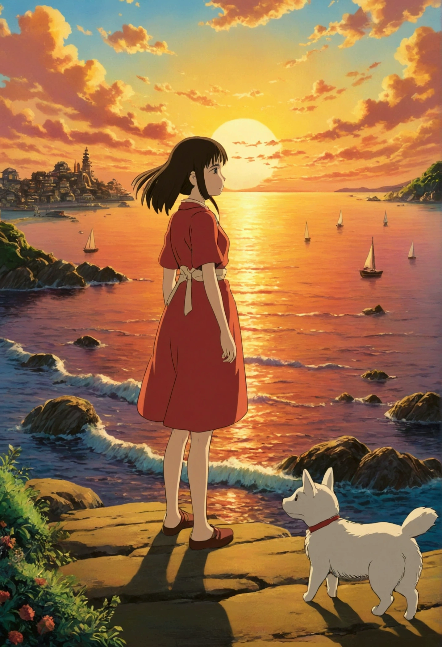 Ghibli Sea of Sunset stroll girl