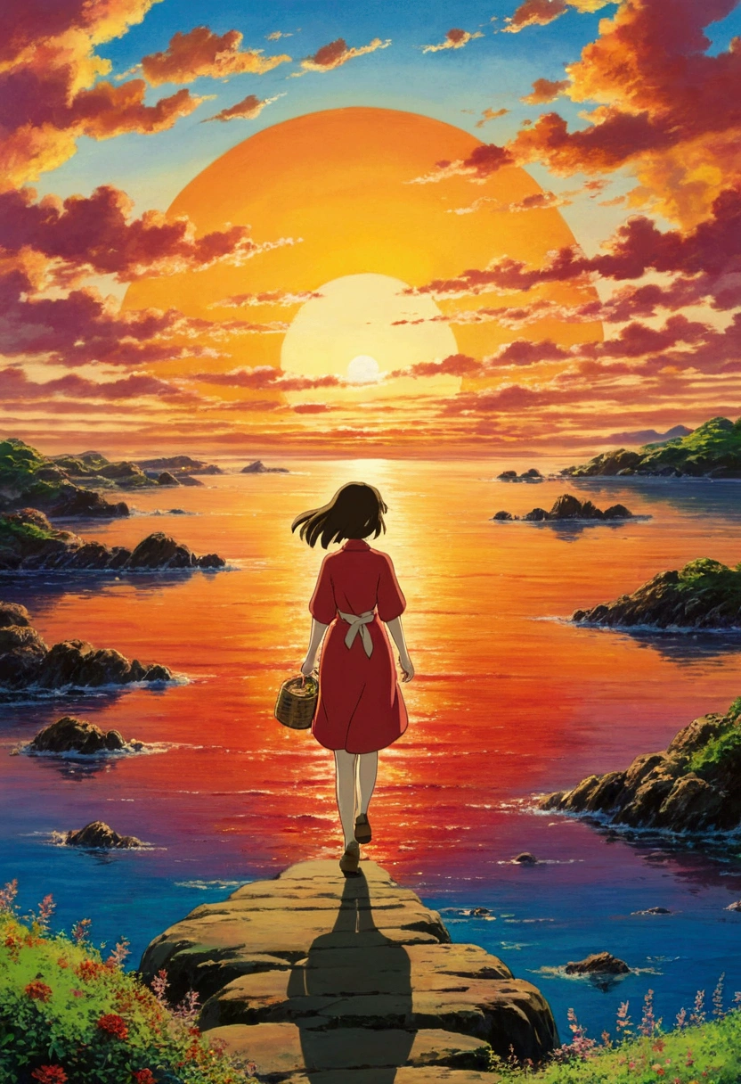 Ghibli Sea of Sunset stroll girl