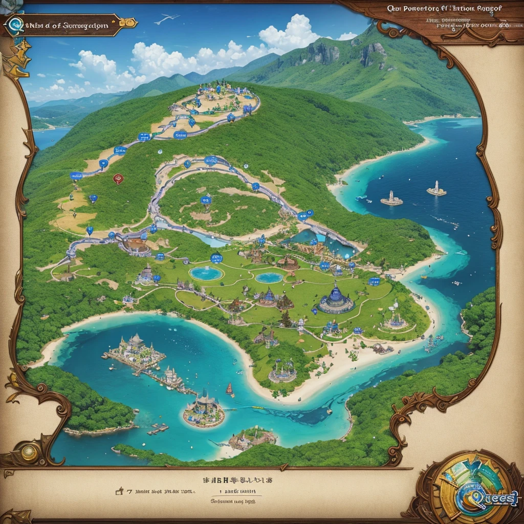 Quest Map (a board game) in which 7 stations - 7 Days: 1 Day Lake of purification
Day 2 Forest goals
Day 3 Energy Garden
Day 4 Mountain of visualizations
Day 5 Valley of Gratitude
Day 6 Cave of Insights
Day 7 Tree of Life