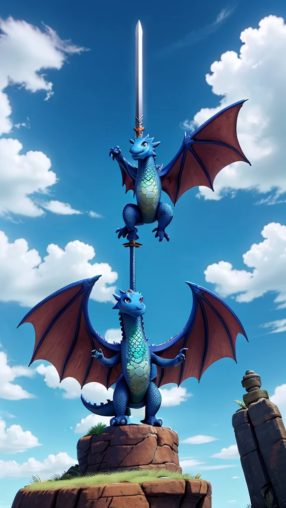The dragon sword pierces the sky, the clouds in the sky, the mighty warrior.
