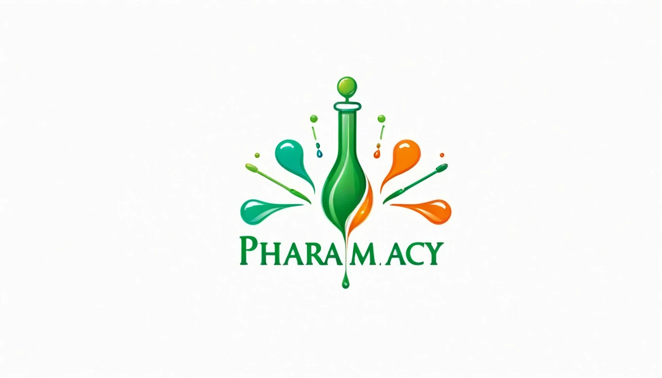 logo pharmacy,Design a pharmacy logo, a logo containing the shapes of a medicine, a needle, a gelatin capsule, drops, intravenous solutions,color green,color orange,