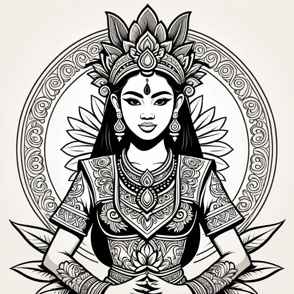 paladin in balinese folk outfit, vector graphics, strong contours, logo design
