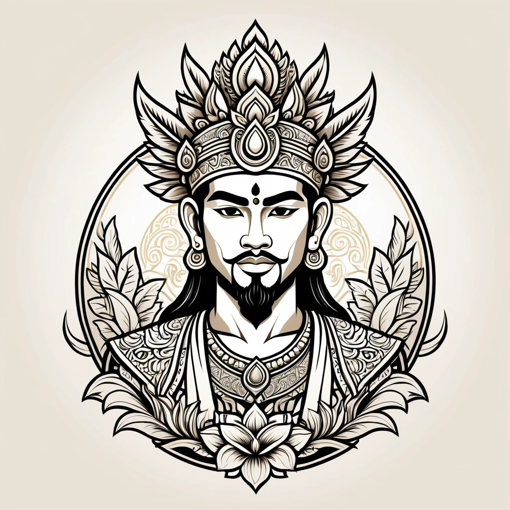 paladin in balinese folk outfit, vector graphics, strong contours, logo design