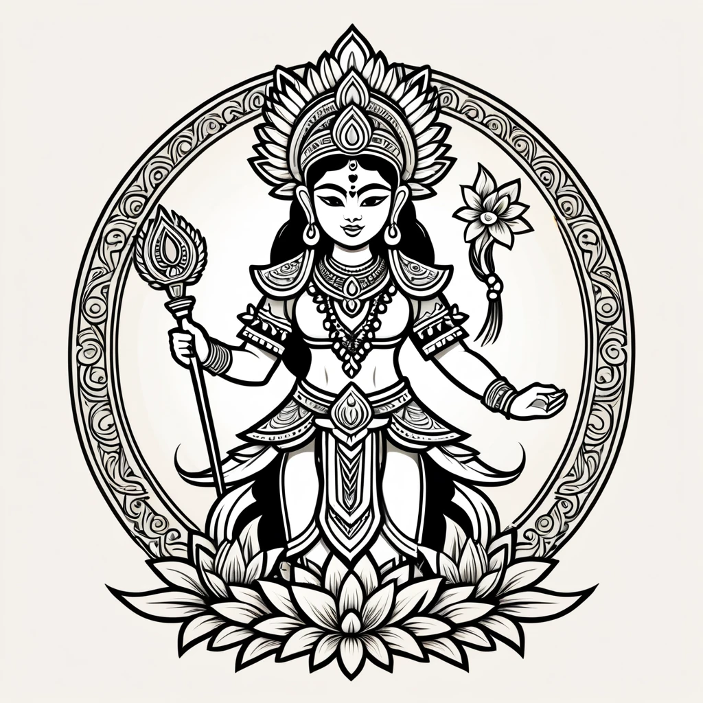 paladin in balinese folk outfit, vector graphics, strong contours, logo design