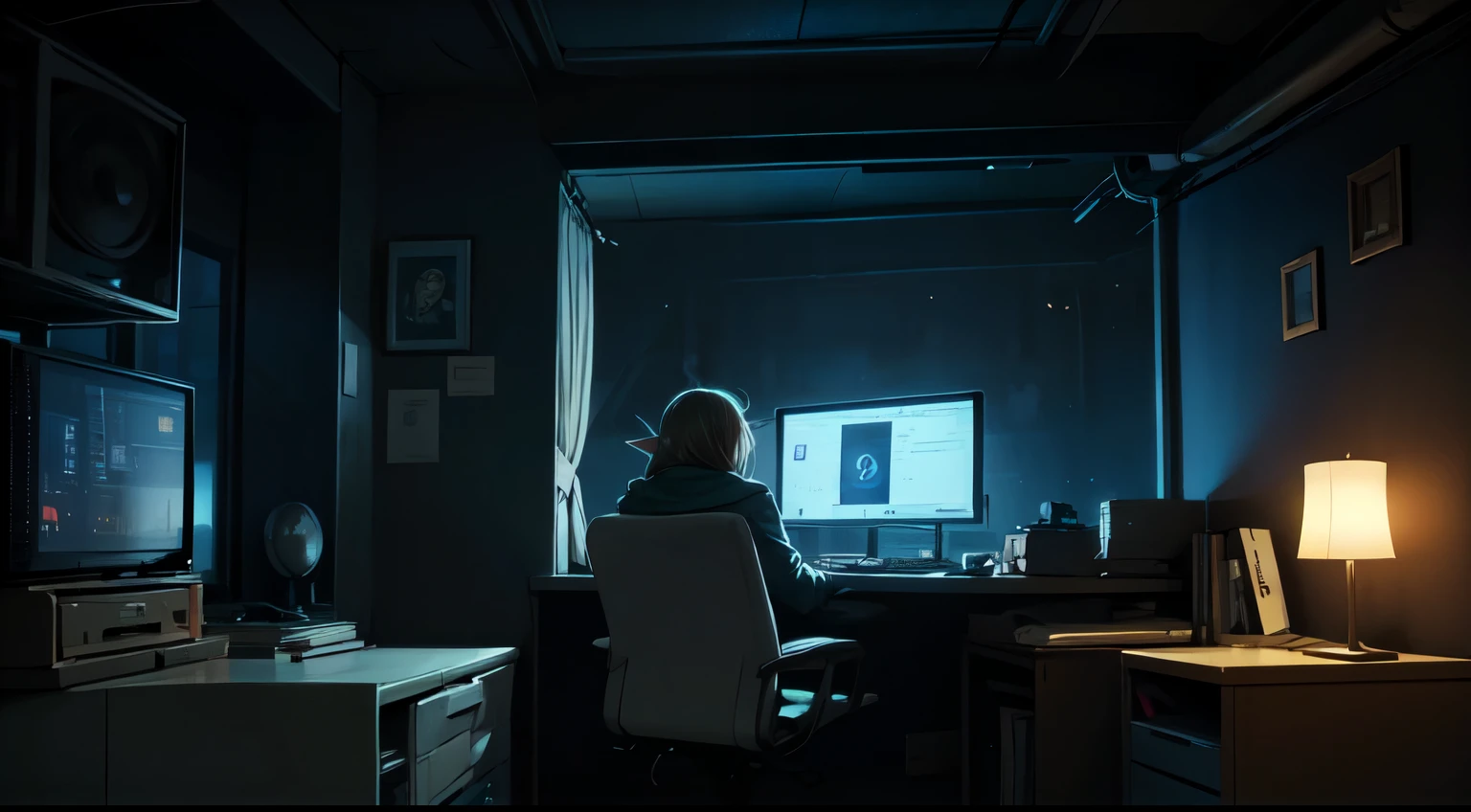 00s nighttime elf computer room interior background