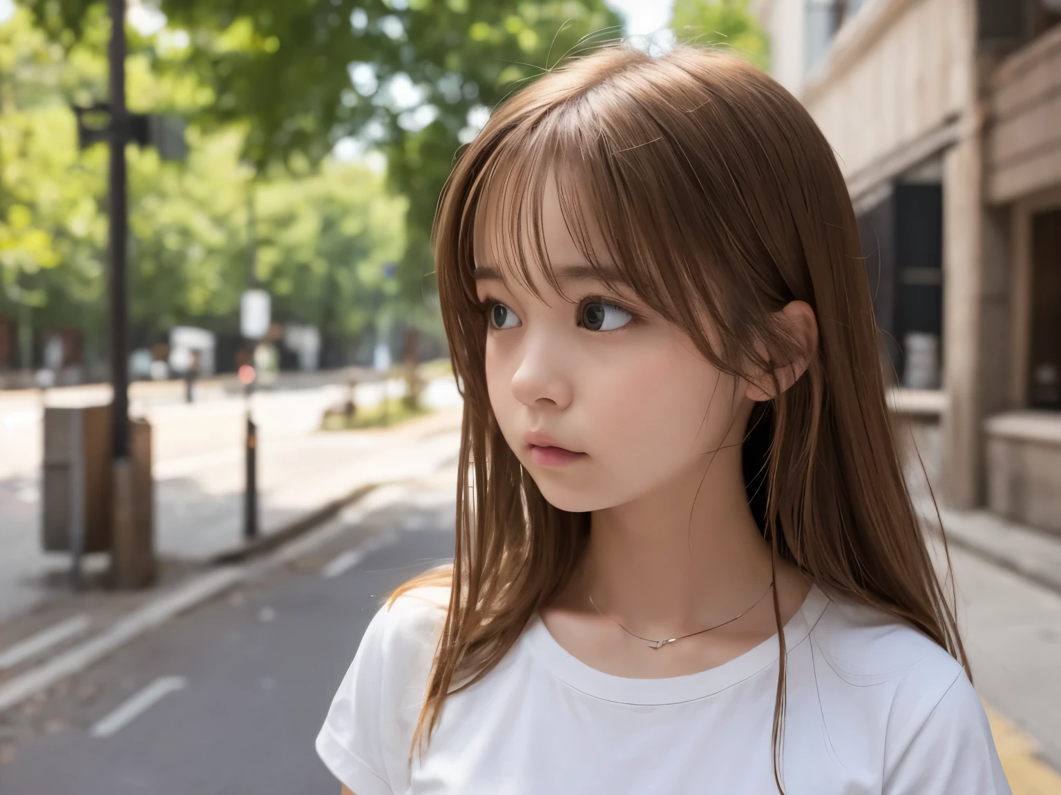 Realistic、1 girl、Light brown hair、blonde、T-shirt、Looking down、A lonely look