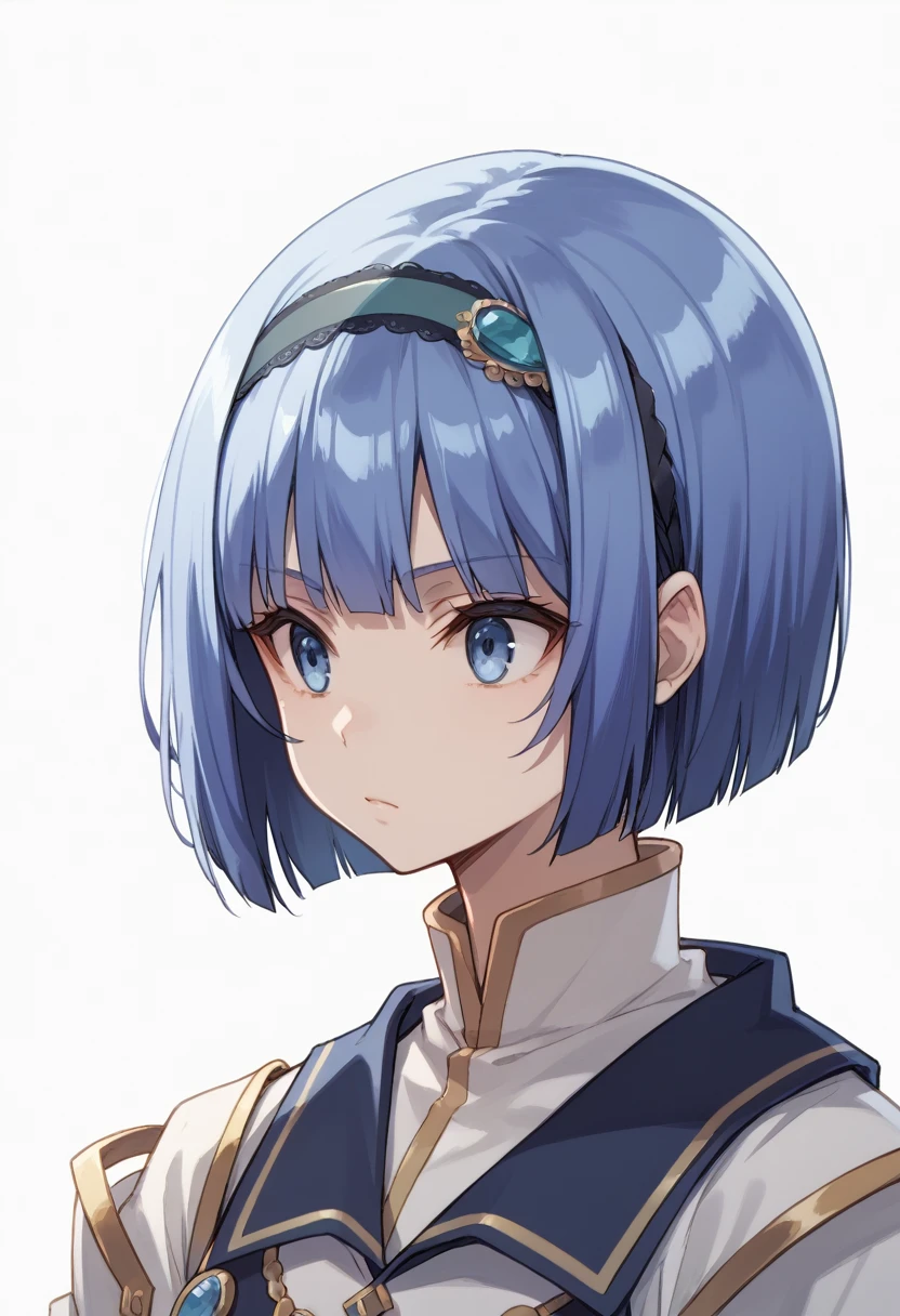 blue hair,blue eyes,short hair,jewelry hairband, short hair, bob cut