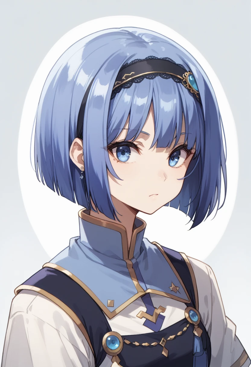 blue hair,blue eyes,short hair,jewelry hairband, short hair, bob cut