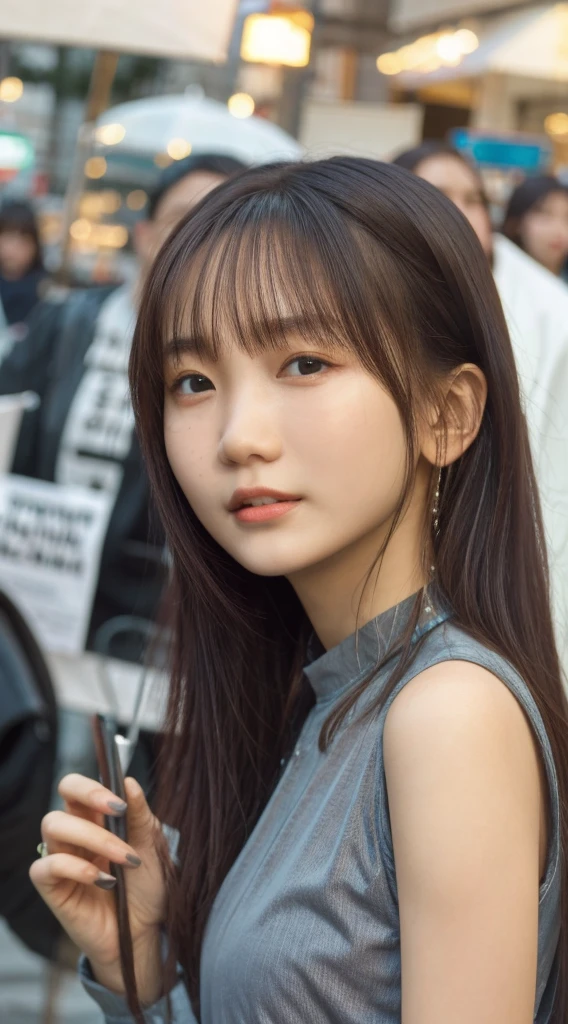 32K, Highest quality, masterpiece, Realistic, Very detailed,  photograph, High resolution, 行photograph, High resolution, Confused, Smoother light, Official Art, Written boundary depth, Bright light,
close, thin, Detailed face, anger, Beautiful details in the eyes, 19 years old Korean, cute, Highest quality real texture skin,
T-Shirts,