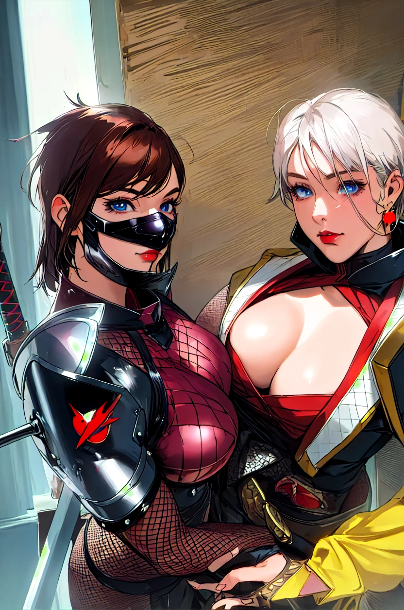 Nyl2 style, 3girls, Mileena (Mortal Kombat), Jade (Mortal Kombat), Kitana (Mortal Kombat), perfect 6 pack abs, very lean, perfect face, sexy lips, sexy female, thicc، cleavage, sweat, high quality skin texture, huge round ass, high close shot of skin, skin pores, hair follicles, structured face, full body, adventurer, oiled up, oil leaking, messy oil, close shot, covered in oil, all of them hitting dynamic poses, kissing each other