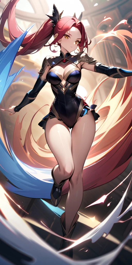 ((Highest quality、masterpiece、anime style、best quality、high resolution、8k、detailed、ultra-detailed:1.3))、Long legs、Sharp focus:1.2, Beautiful woman with perfect figure:1.4、(Smiling:1.2), double eyelid、30-year-old female、Sexy pose、((((Close your mouth、One Woman、メイド:1.5)))),The background is a different world、movement,dynamism、ファイティングポーズ