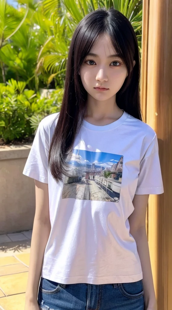 32K, Highest quality, masterpiece, Realistic, Very detailed,  photograph, High resolution, 行photograph, High resolution, Confused, Smoother light, Official Art, Written boundary depth, Bright light,
close, thin, Detailed face, anger, Beautiful details in the eyes, 19 years old Korean, cute, Highest quality real texture skin,
T-Shirts,