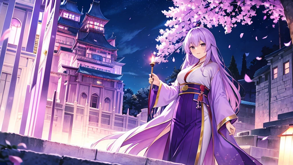 woman　clear　Light purple hair　　kimono　　Anime Style　　Western Castle
