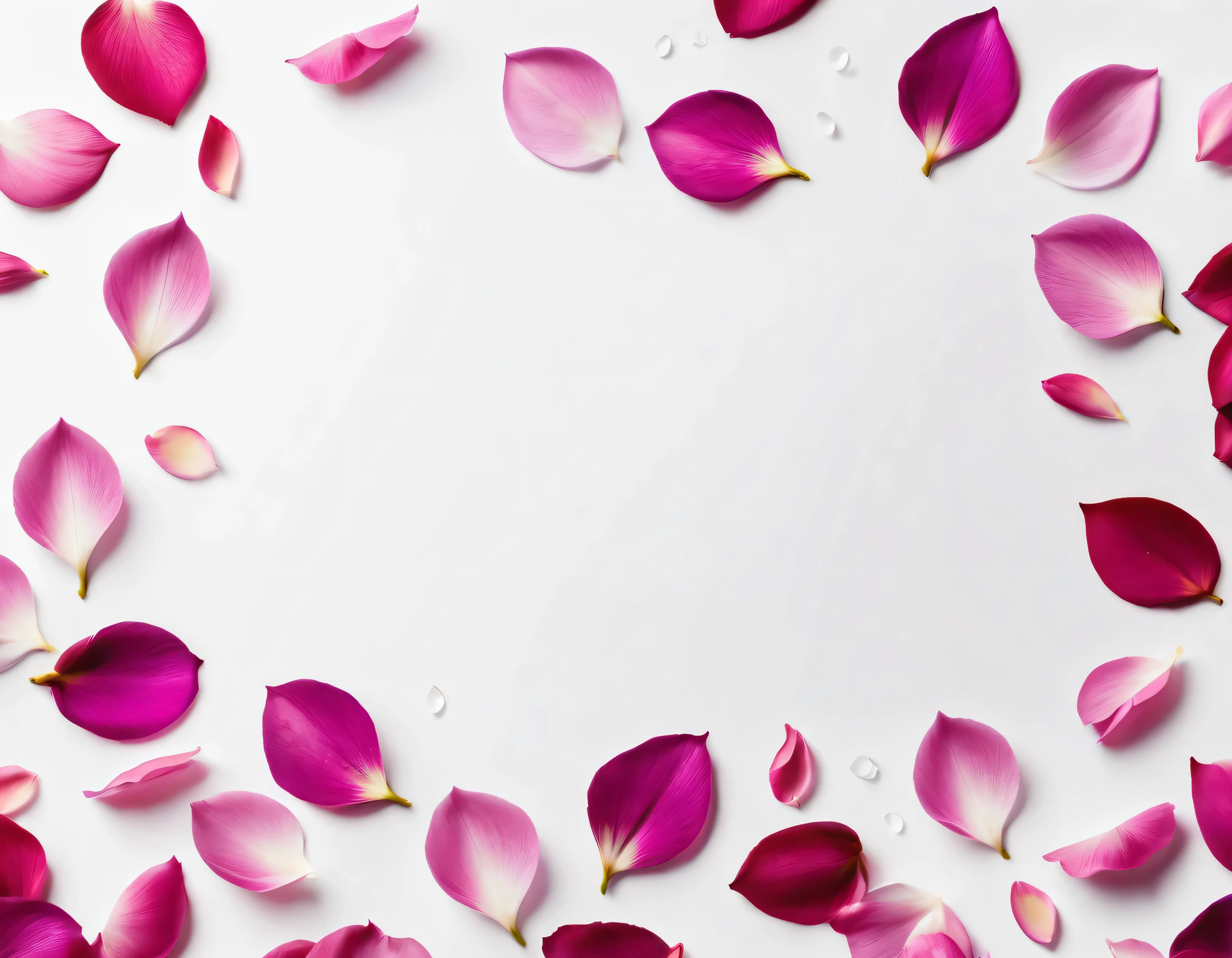 Tulip petals scattered in the corner of white background, background for wallpaper
