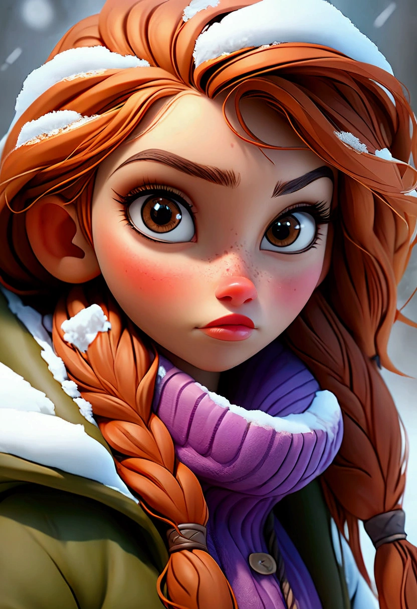 a beautiful girl in a snowy winter landscape, detailed face with long eyelashes, beautiful detailed eyes and lips, outdoor winter scene, heavy snow, freezing cold, shivering, runny nose, alone in the cold, (best quality,4k,8k,highres,masterpiece:1.2),ultra-detailed,(realistic,photorealistic,photo-realistic:1.37),HDR,UHD,studio lighting,ultra-fine painting,sharp focus,physically-based rendering,extreme detail description,professional,vivid colors,bokeh,mila maxwell,(lora:mila:1),portrait,landscape,winter,cold,snow