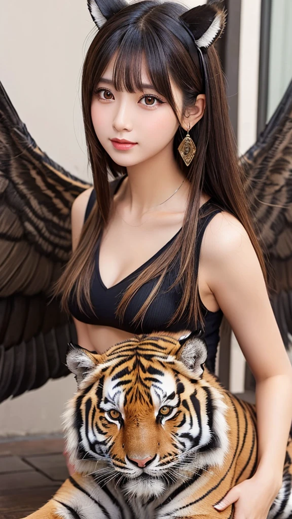 beautiful girl bangs Tiger with wings Short Bob Tiger ears
