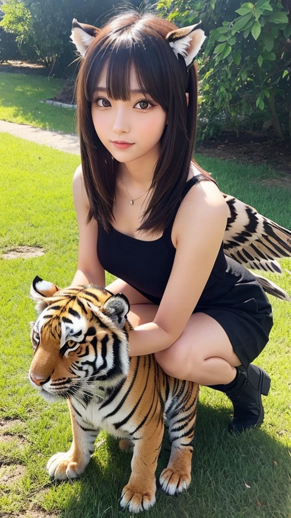 beautiful girl bangs Tiger with wings Short Bob Tiger ears