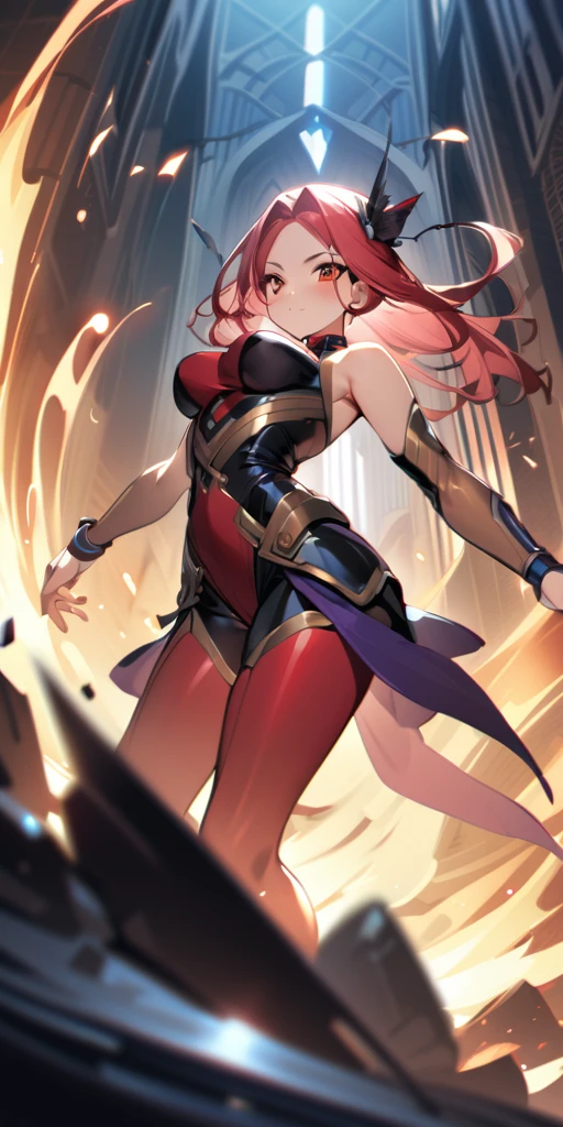 ((Highest quality、masterpiece、anime style、best quality、high resolution、8k、detailed、ultra-detailed:1.3))、Long legs、Sharp focus:1.2, Beautiful woman with perfect figure:1.4、(Smiling:1.2), double eyelid、30-year-old female、Sexy pose、((((Close your mouth、One Woman、メイド服:1.5)))),The background is a different world、movement,dynamism、ファイティングポーズ