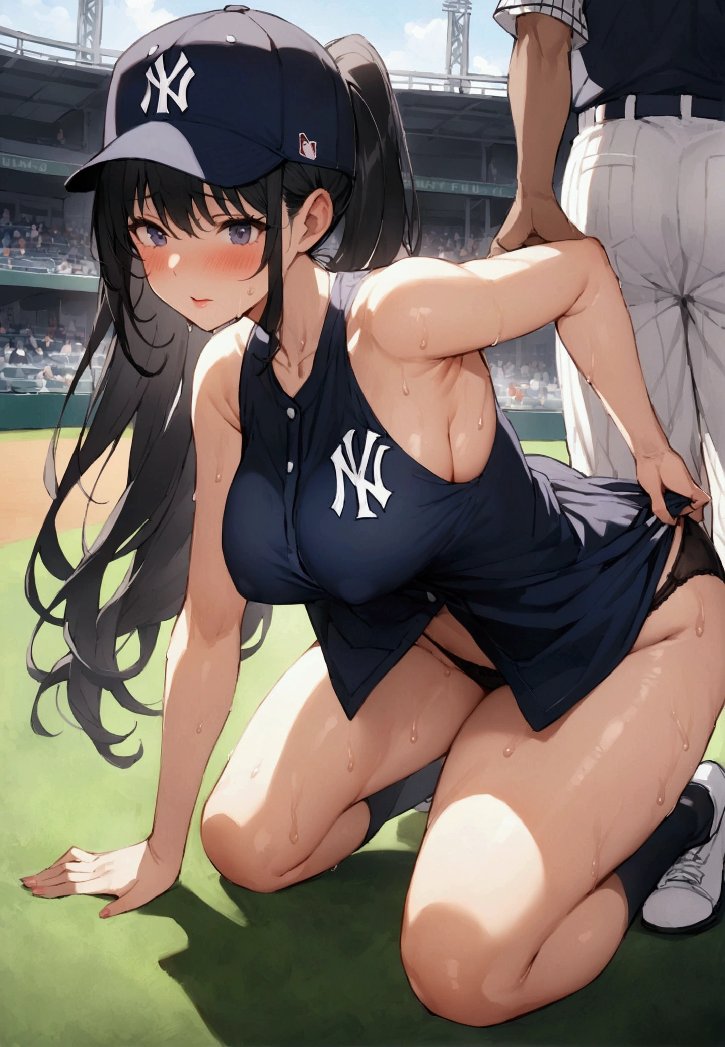 One Woman、beautiful girl、high school girl、Baseball uniforms、Yankees uniforms、Baseball cap、ponytail、Long Hair、baseball Ground、The stands are full、Hunchback、Highest quality,  Thick thighs、big 、big Ass、Black Hair、Sweaty body、Number 51、Fullback panties、Spread your legs and get on all fours、Feeling Face、Multiple men&#39;s hands groping a woman&#39;s body、Pulled down trousers