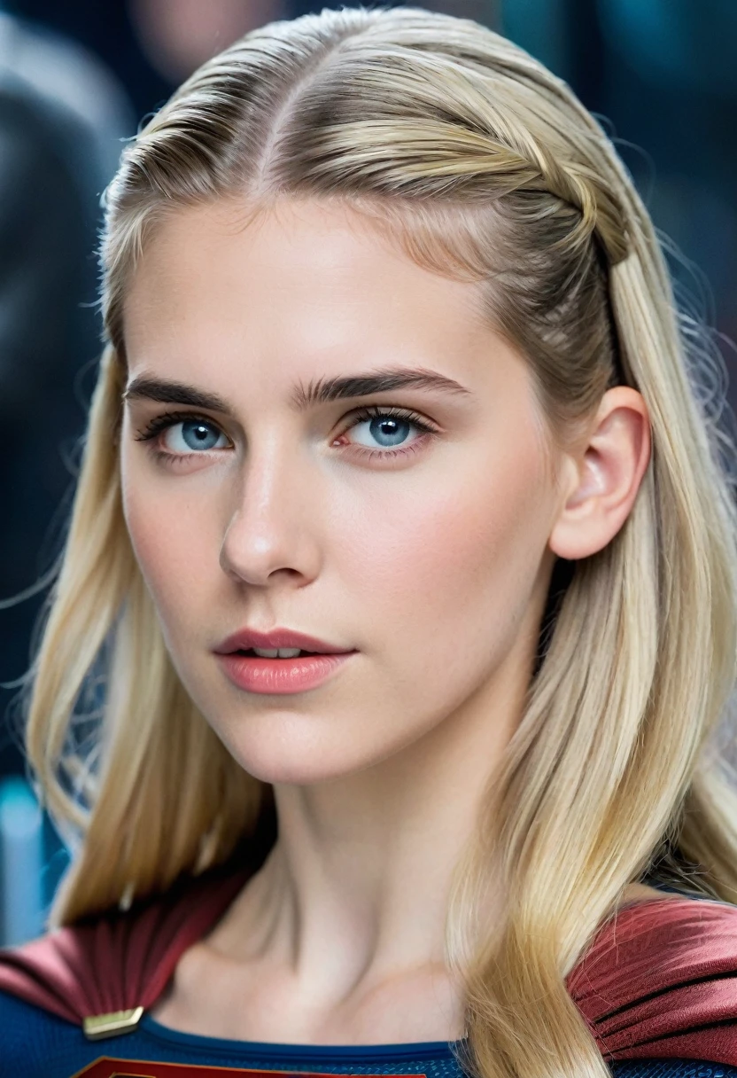 (((Extreme close-up of a beautiful woman with part of her head shaved))) Gaia Weiss under the mantle of the Kryptonian Kara Zor-The alias Supergirl(((With part of his head completely shaved))), long blonde hair))))(((Front Images))),(((Splash color images))),((((With part of his head shaved)))),(((Gaia Weiss under the mantle of the Kryptonian Kara Zor-The alias Supergirl))),(((Traje Man Of Steel Movie))),(((long blonde hair))),(((Traje Man Of Steel Movie))),(((Front Images))),(((With part of his head shaved)))