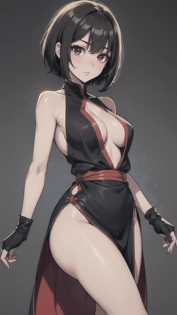 score_9, score_8_superior, score_7_superior, sauce_anime,One girl, short hair, Black Hair , Brown eyes, Ninja Girl, Ninja costume, dress, Pause